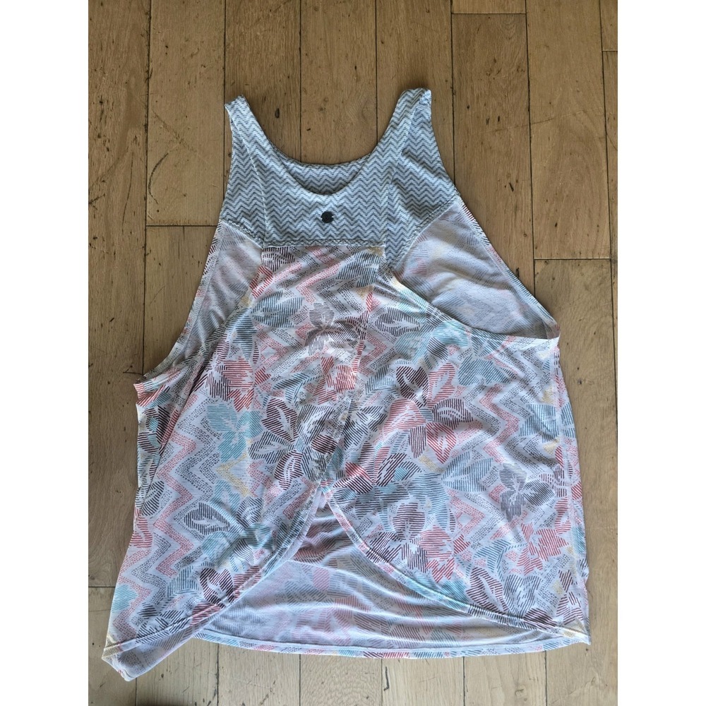 prAna Valentina Tank Top High Neck Crossover Split Back Boho Floral Large Yoga - Picture 6 of 6